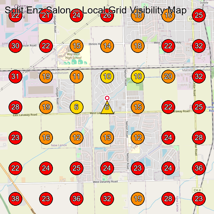Split Enz Salon GeoGrid visibility map for Beauty Salon in New Lenox